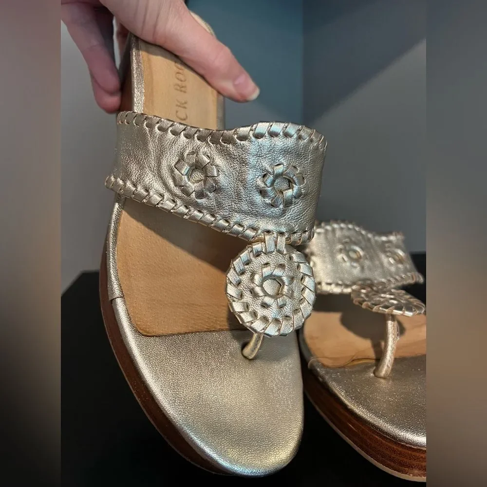 Jack Rogers Stacked Mid Wedge Platinum Platforms